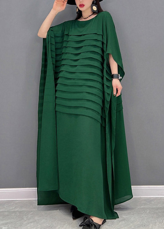 Green Striped Batwing Chiffon Dress