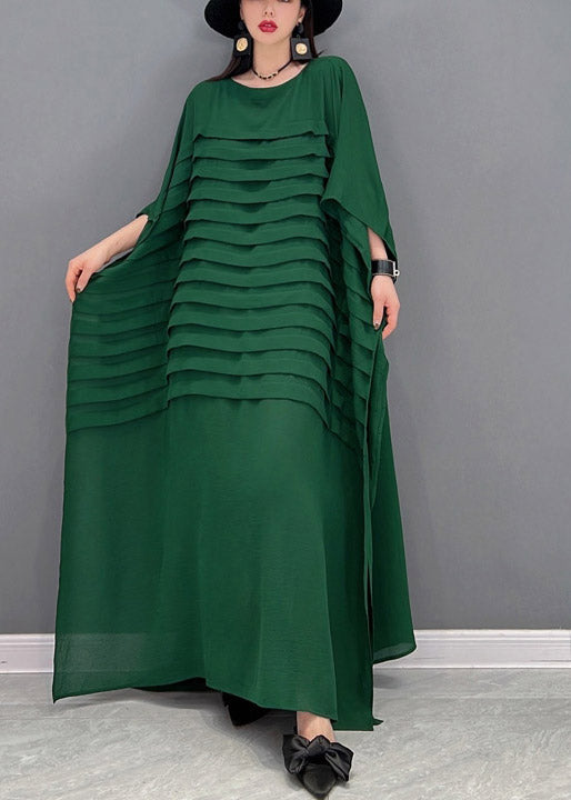 Green Striped Batwing Chiffon Dress