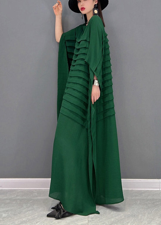 Green Striped Batwing Chiffon Dress