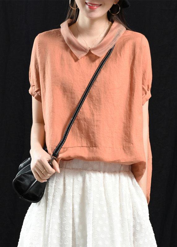 Bohemian Khaki Patchwork Collared Summer Short Sleeve Top