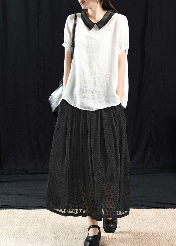 Bohemian Khaki Patchwork Collared Summer Short Sleeve Top