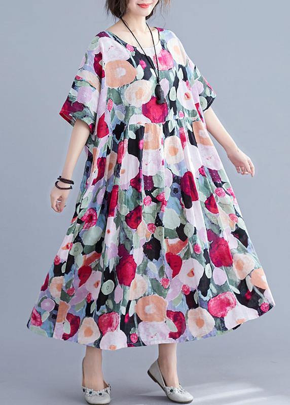 Bohemian Floral Long Dress Half Sleeve Cinched Maxi Summer Dresses