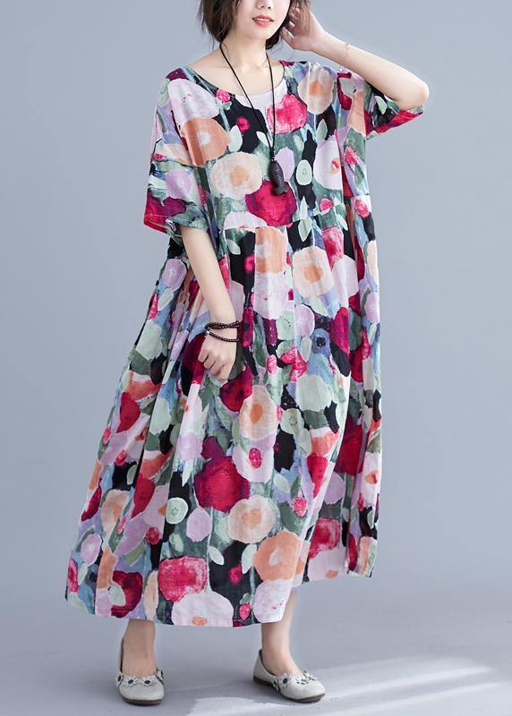 Bohemian Floral Long Dress Half Sleeve Cinched Maxi Summer Dresses