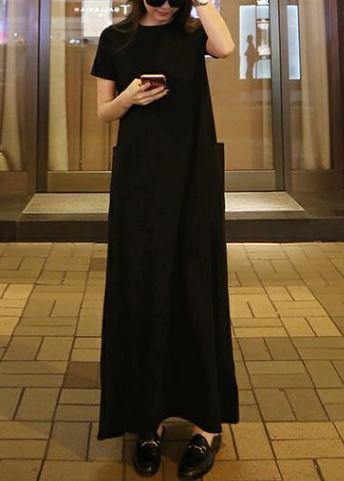 Black Boho Tunic Neckline Maxi Dress