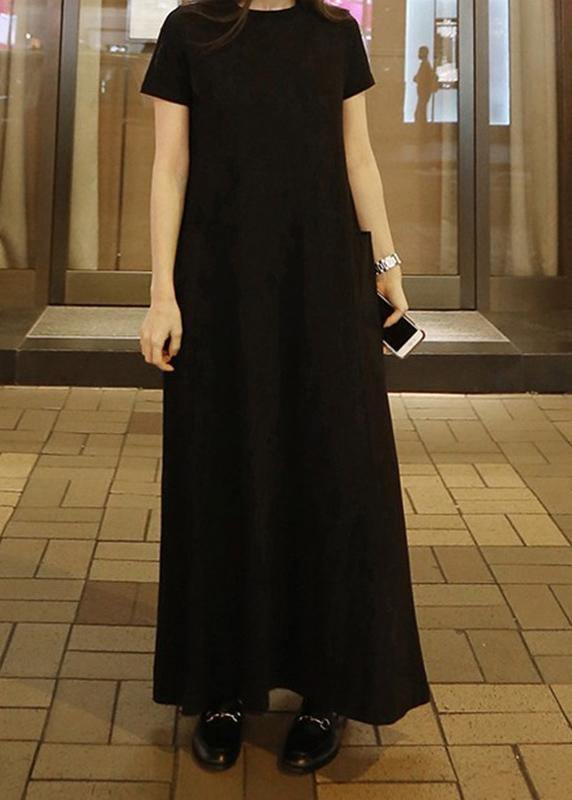 Black Boho Tunic Neckline Maxi Dress