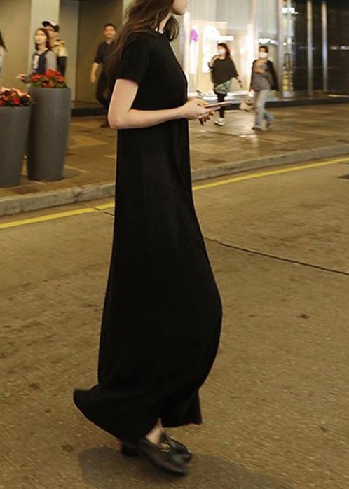 Black Boho Tunic Neckline Maxi Dress