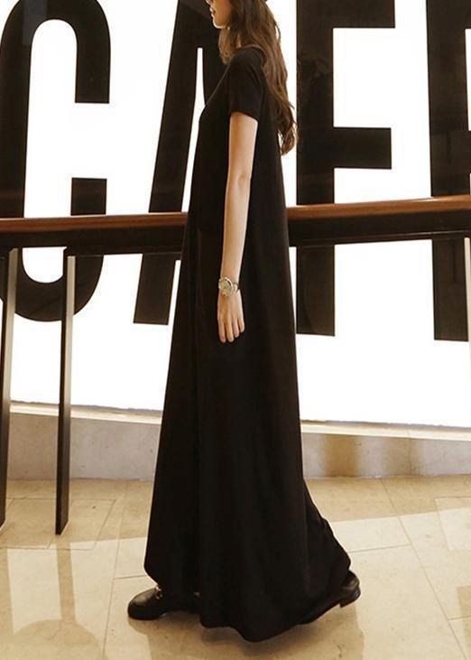 Black Boho Tunic Neckline Maxi Dress