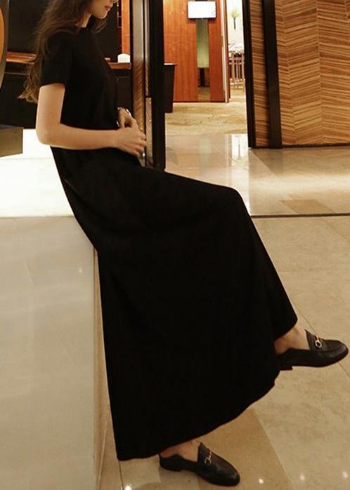 Black Boho Tunic Neckline Maxi Dress