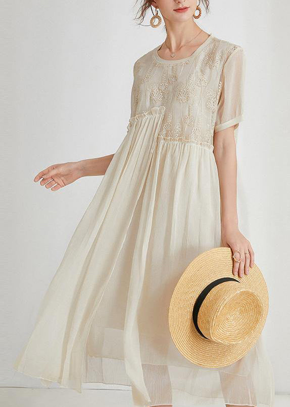 Boho Beige Print Chiffon Asymmetrical Design Summer Maxi Dresses