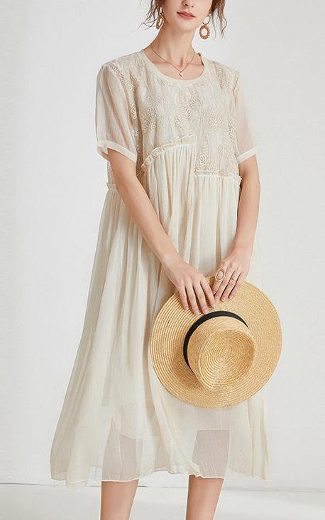 Boho Beige Print Chiffon Asymmetrical Design Summer Maxi Dresses