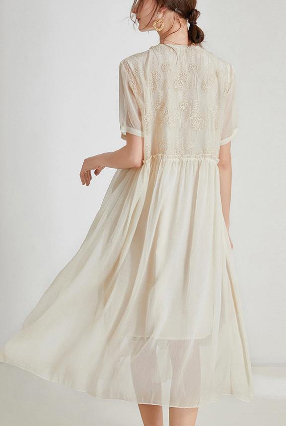 Boho Beige Print Chiffon Asymmetrical Design Summer Maxi Dresses