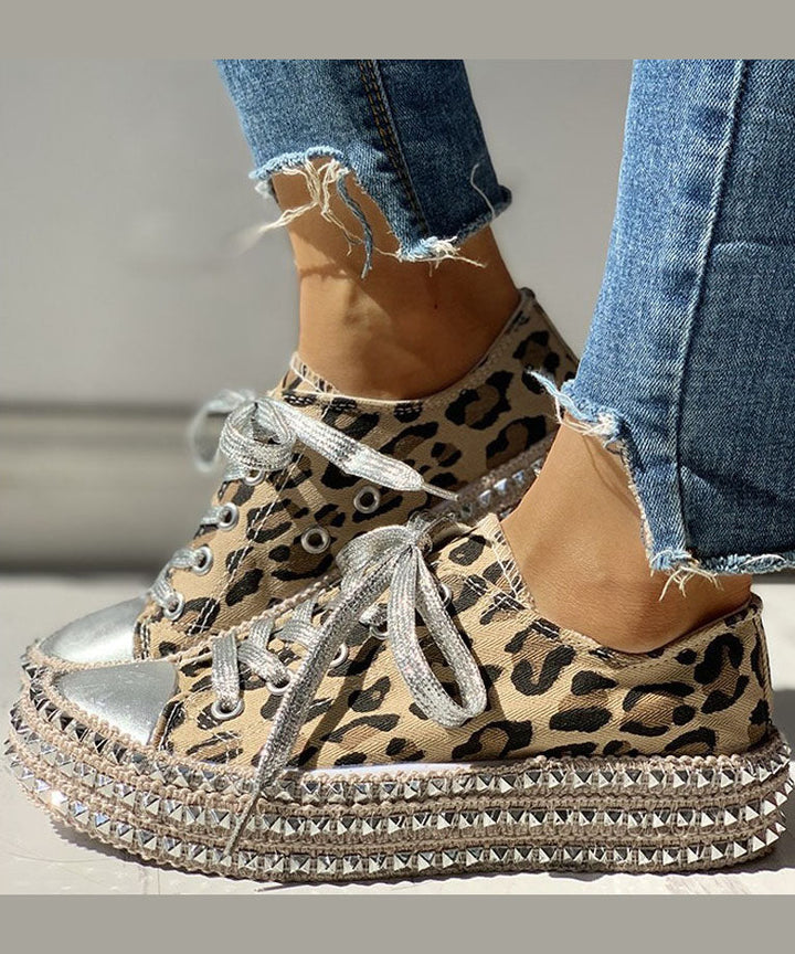 Boho Leopard Print Splicing Flat Shoes for Women Cotton Fabric