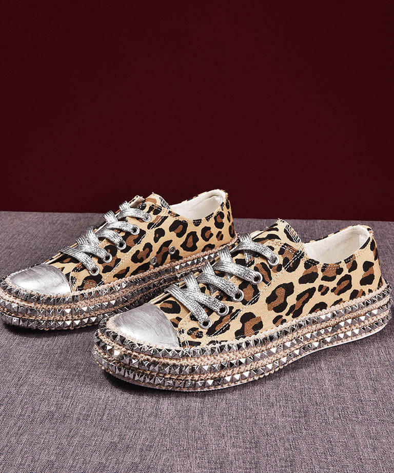 Boho Leopard Print Splicing Flat Shoes for Women Cotton Fabric