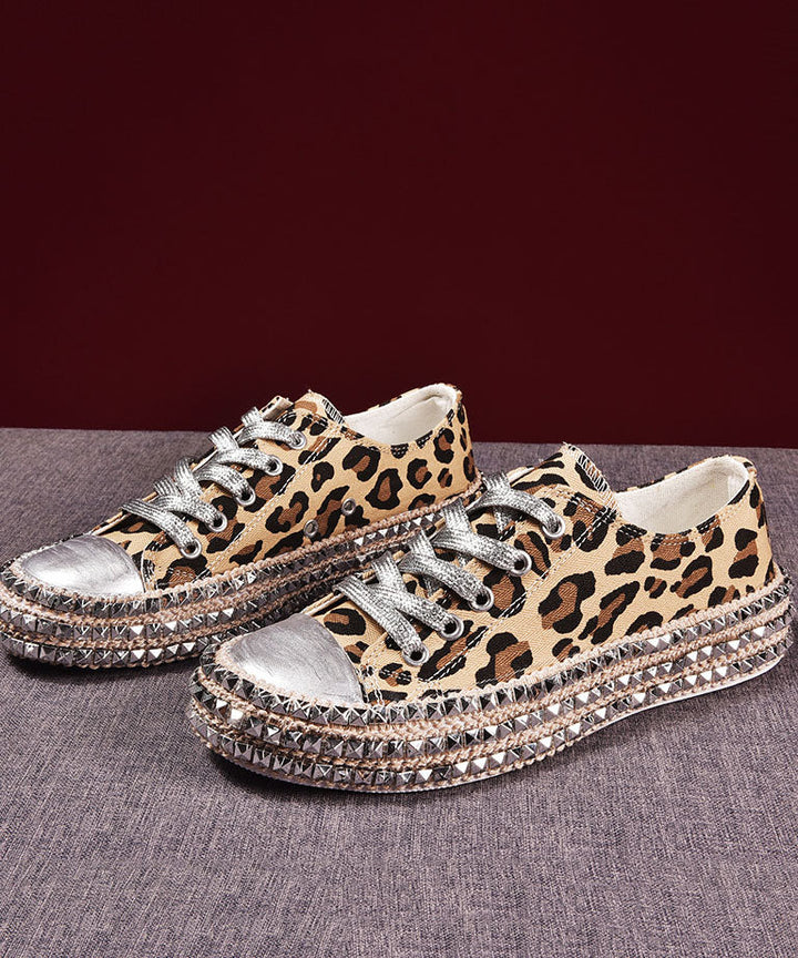 Boho Leopard Print Splicing Flat Shoes for Women Cotton Fabric
