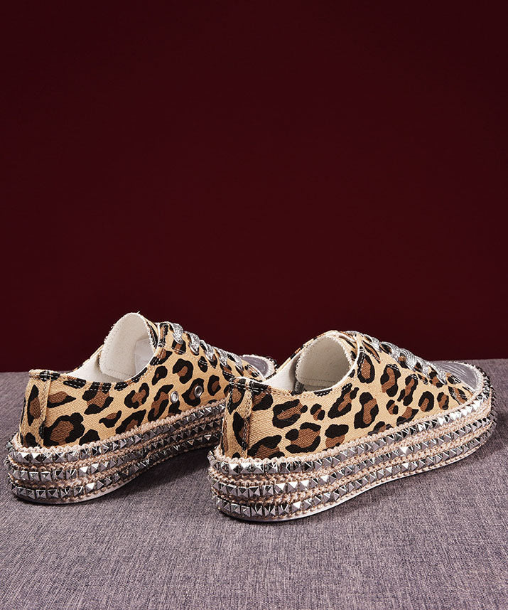 Boho Leopard Print Splicing Flat Shoes for Women Cotton Fabric