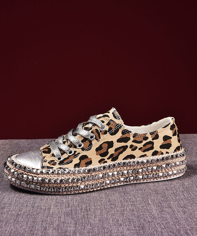 Boho Leopard Print Splicing Flat Shoes for Women Cotton Fabric