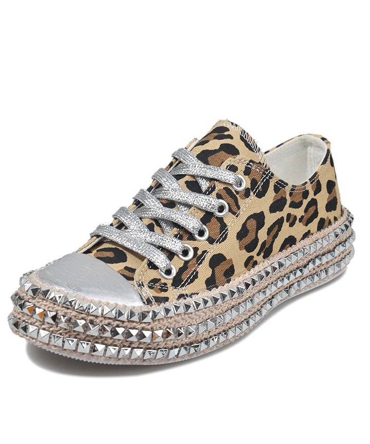 Boho Leopard Print Splicing Flat Shoes for Women Cotton Fabric