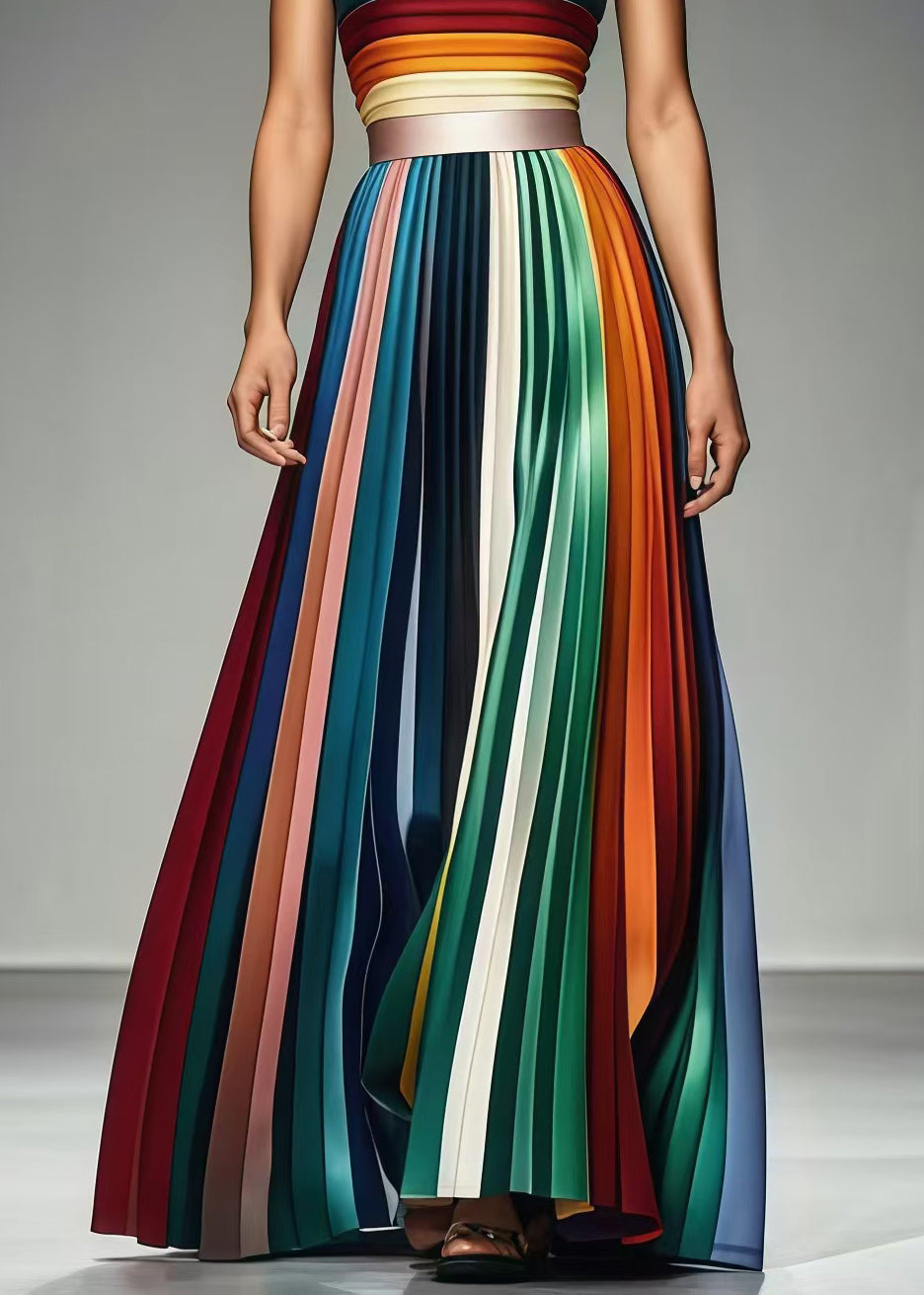 Boho Multicolor Cold Shoulder Slim Fit Chiffon Strapless Pleated Summer