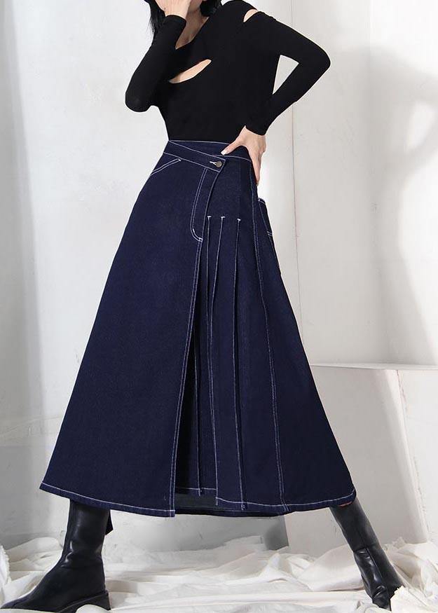 Boho Blue Asymmetrical Zip Denim Skirt