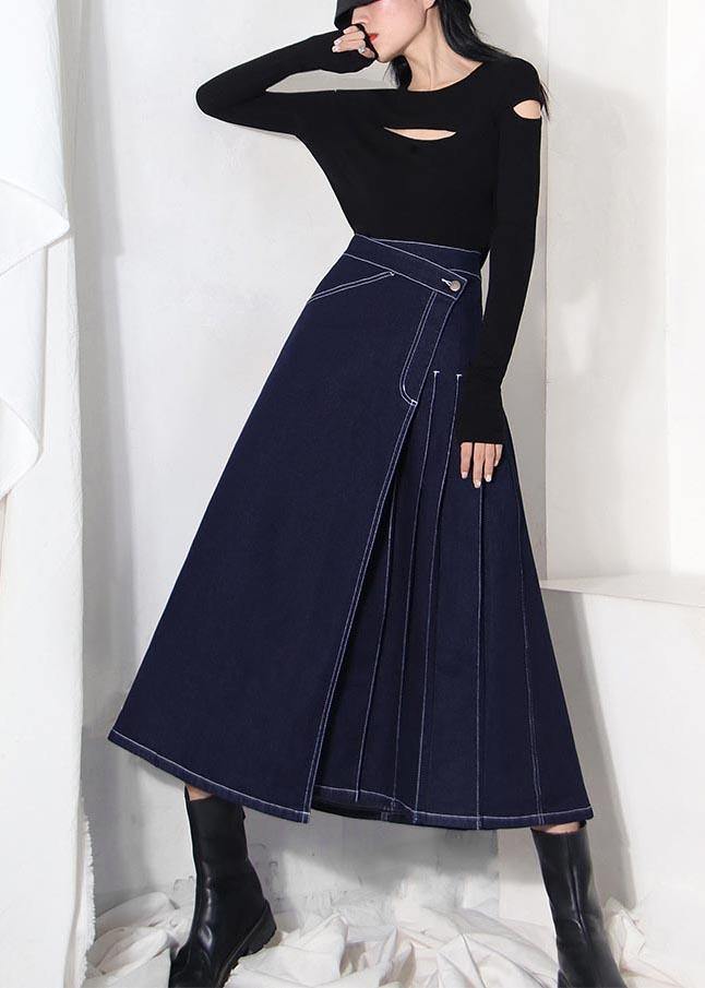 Boho Blue Asymmetrical Zip Denim Skirt
