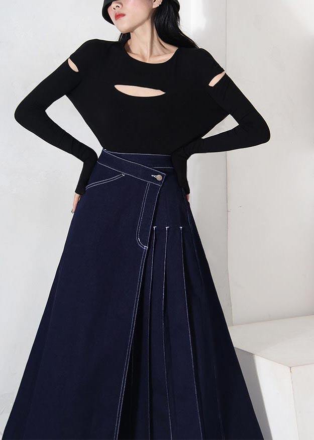 Boho Blue Asymmetrical Zip Denim Skirt