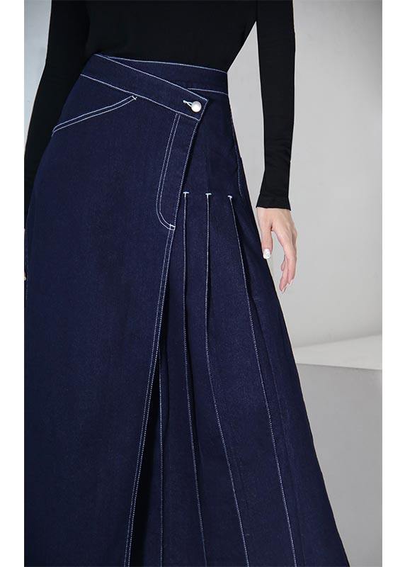 Boho Blue Asymmetrical Zip Denim Skirt
