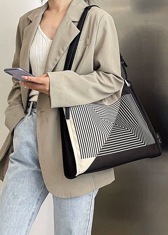 Boutique-Taschen-Handtasche aus schwarzem, gestreiftem Canvas