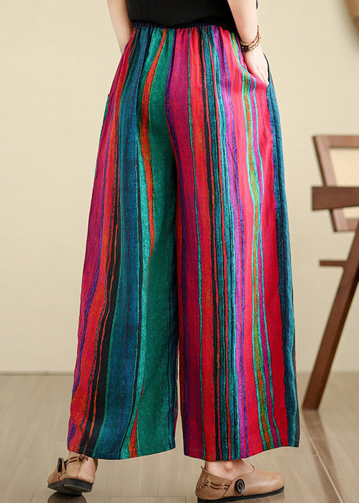 Colorblock Striped Linen Wide-Leg Pants