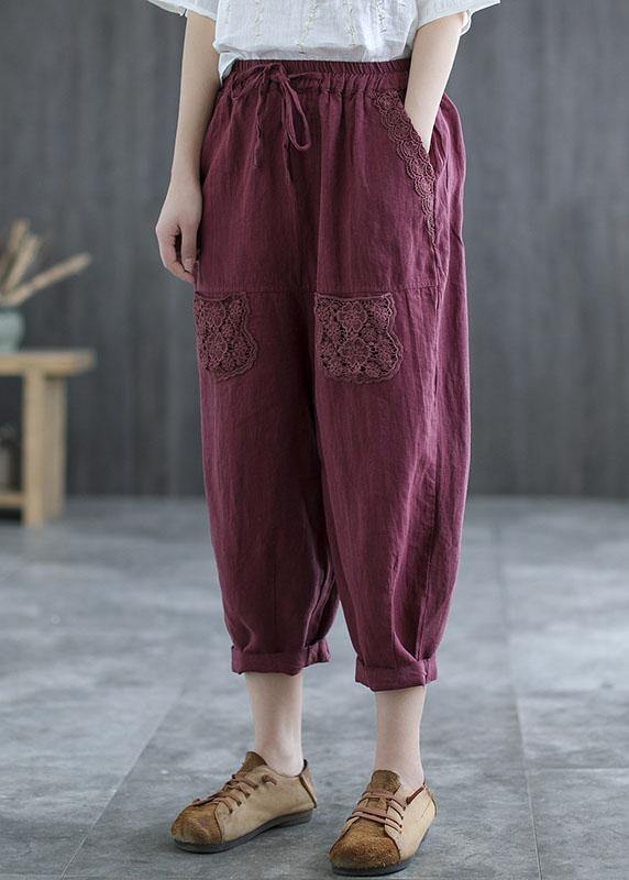 Boutique Mulberry Bestickte Harem Crop Sommer Leinen Haremshose