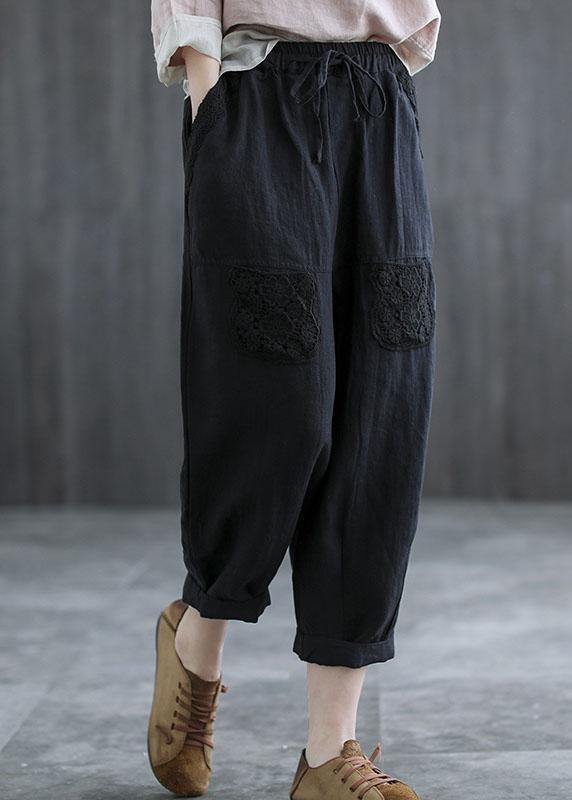 Boutique Mulberry Bestickte Harem Crop Sommer Leinen Haremshose