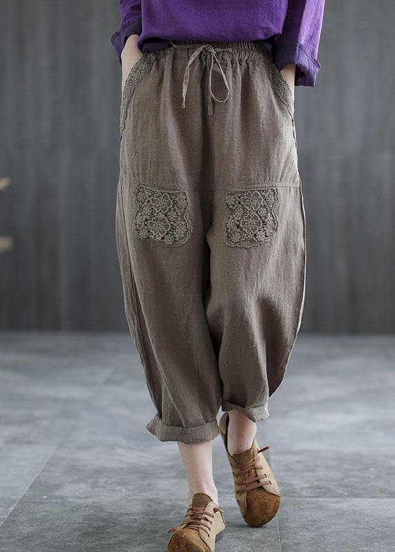 Boutique Mulberry Bestickte Harem Crop Sommer Leinen Haremshose