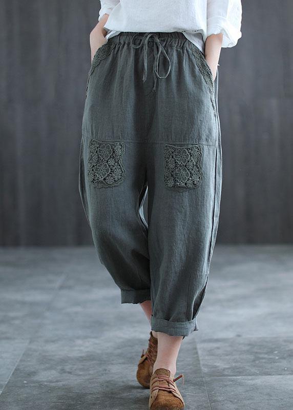 Boutique Mulberry Bestickte Harem Crop Sommer Leinen Haremshose
