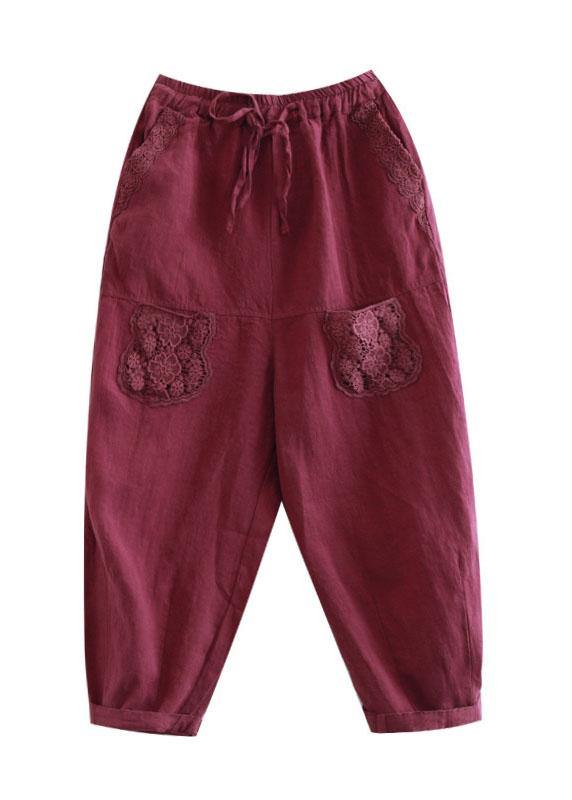 Boutique Mulberry Bestickte Harem Crop Sommer Leinen Haremshose