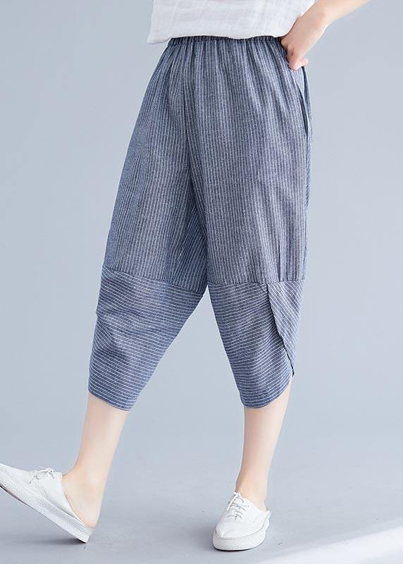 Boutique Navy Gestreifte Patchwork-Sommer-Baumwoll-Leinen-Hose