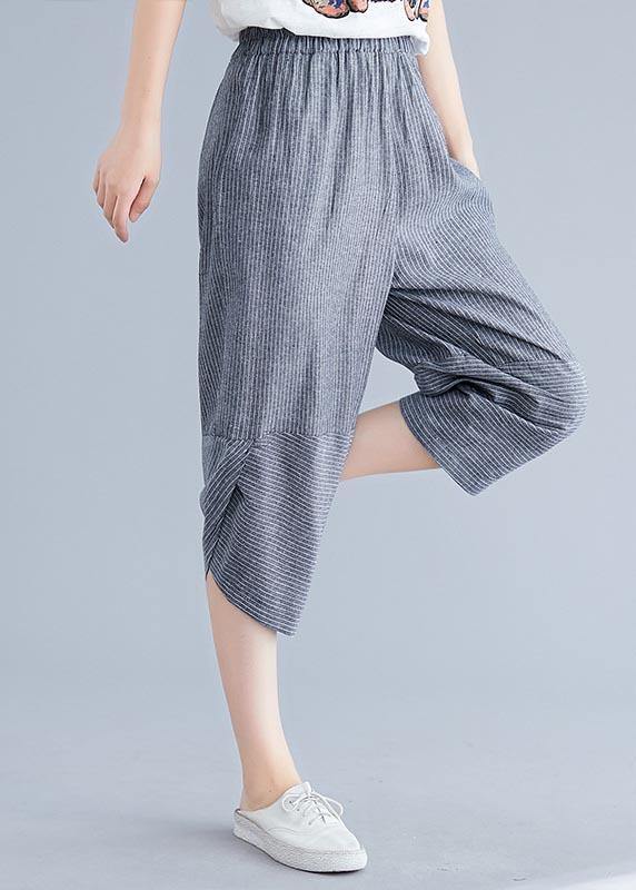Boutique Navy Gestreifte Patchwork-Sommer-Baumwoll-Leinen-Hose