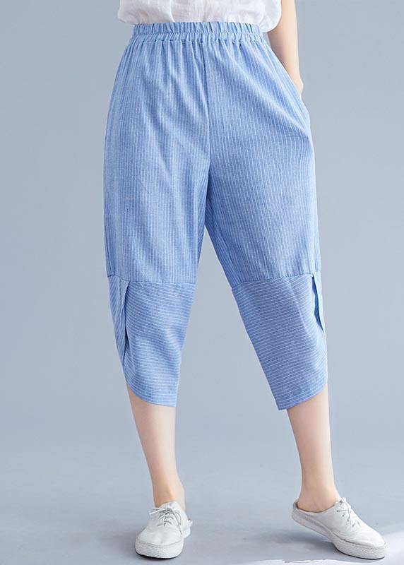 Boutique Navy Gestreifte Patchwork-Sommer-Baumwoll-Leinen-Hose