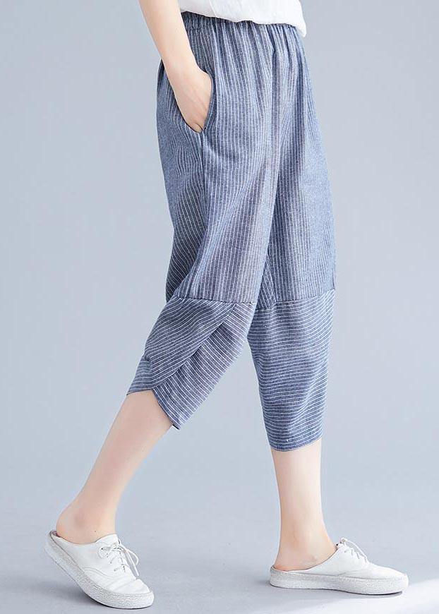 Boutique Navy Gestreifte Patchwork-Sommer-Baumwoll-Leinen-Hose
