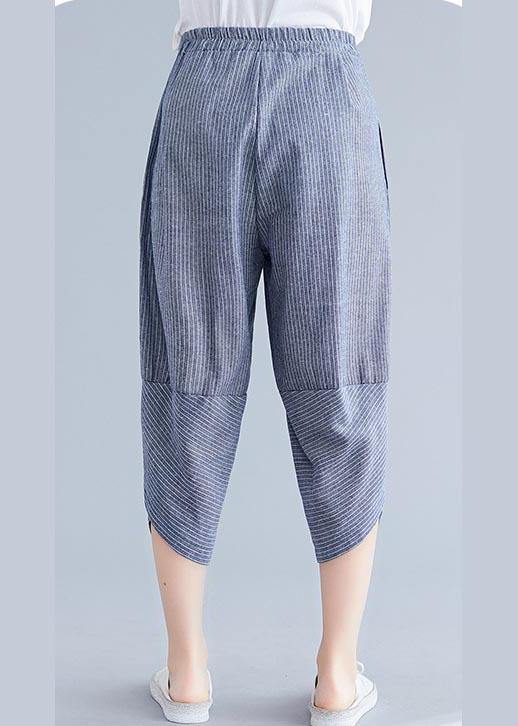 Boutique Navy Gestreifte Patchwork-Sommer-Baumwoll-Leinen-Hose