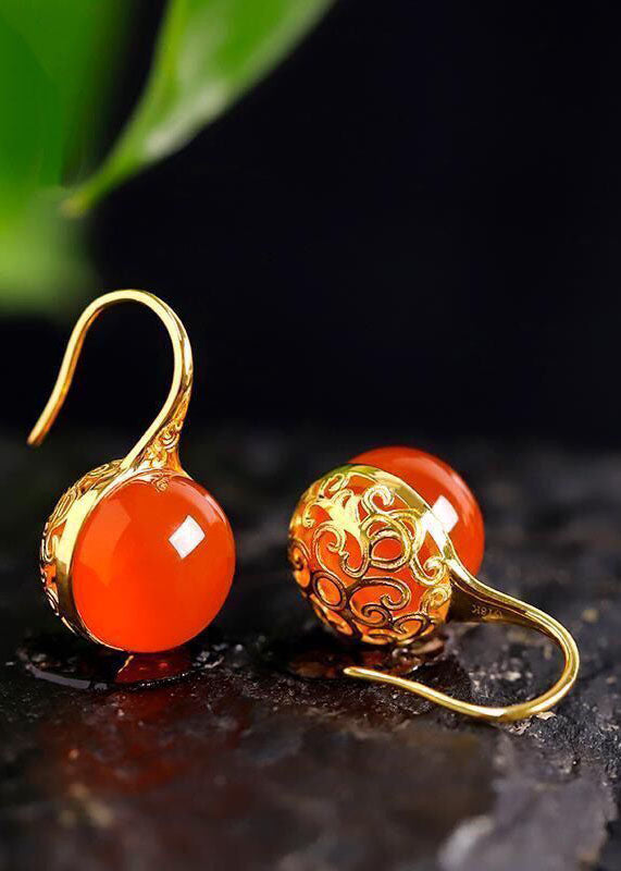 Orange Agate Silver Drop Earrings