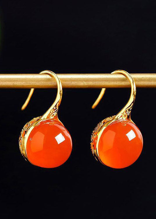 Orange Agate Silver Drop Earrings