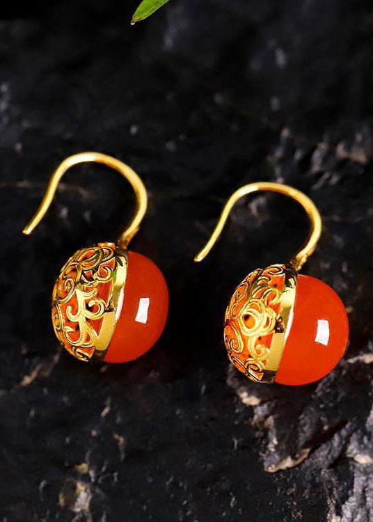 Orange Agate Silver Drop Earrings