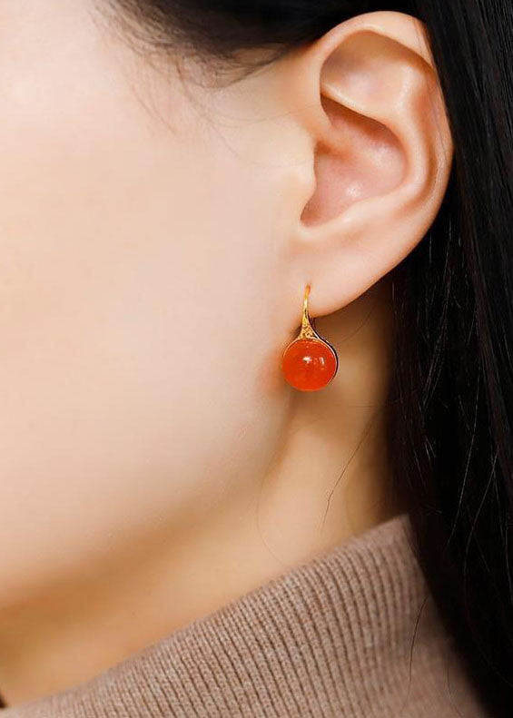 Orange Agate Silver Drop Earrings