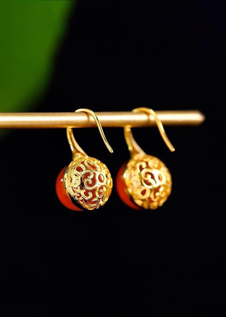 Orange Agate Silver Drop Earrings