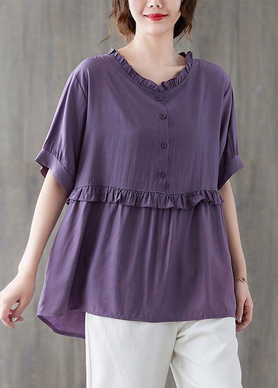 Boutique Lila Button Ruffled Patchwork Tank Top with Short Sleeves