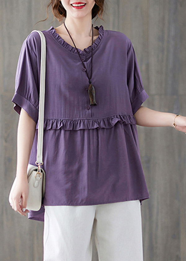 Boutique Lila Button Ruffled Patchwork Tank Top with Short Sleeves