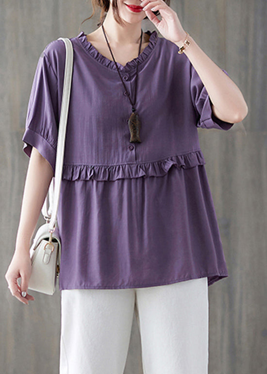 Boutique Lila Button Ruffled Patchwork Tank Top with Short Sleeves