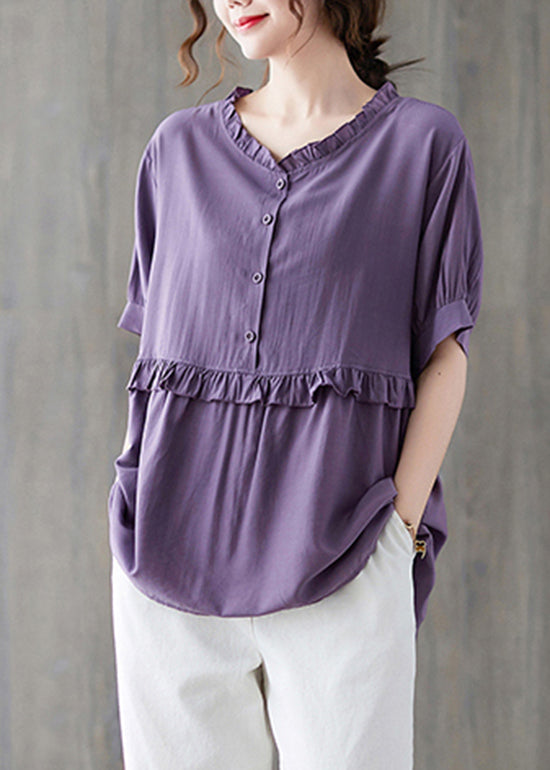 Boutique Lila Button Ruffled Patchwork Tank Top with Short Sleeves