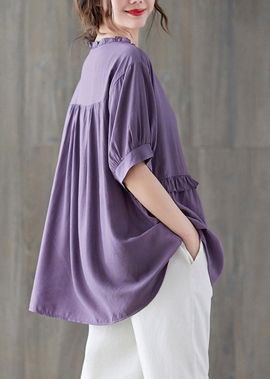 Boutique Lila Button Ruffled Patchwork Tank Top with Short Sleeves