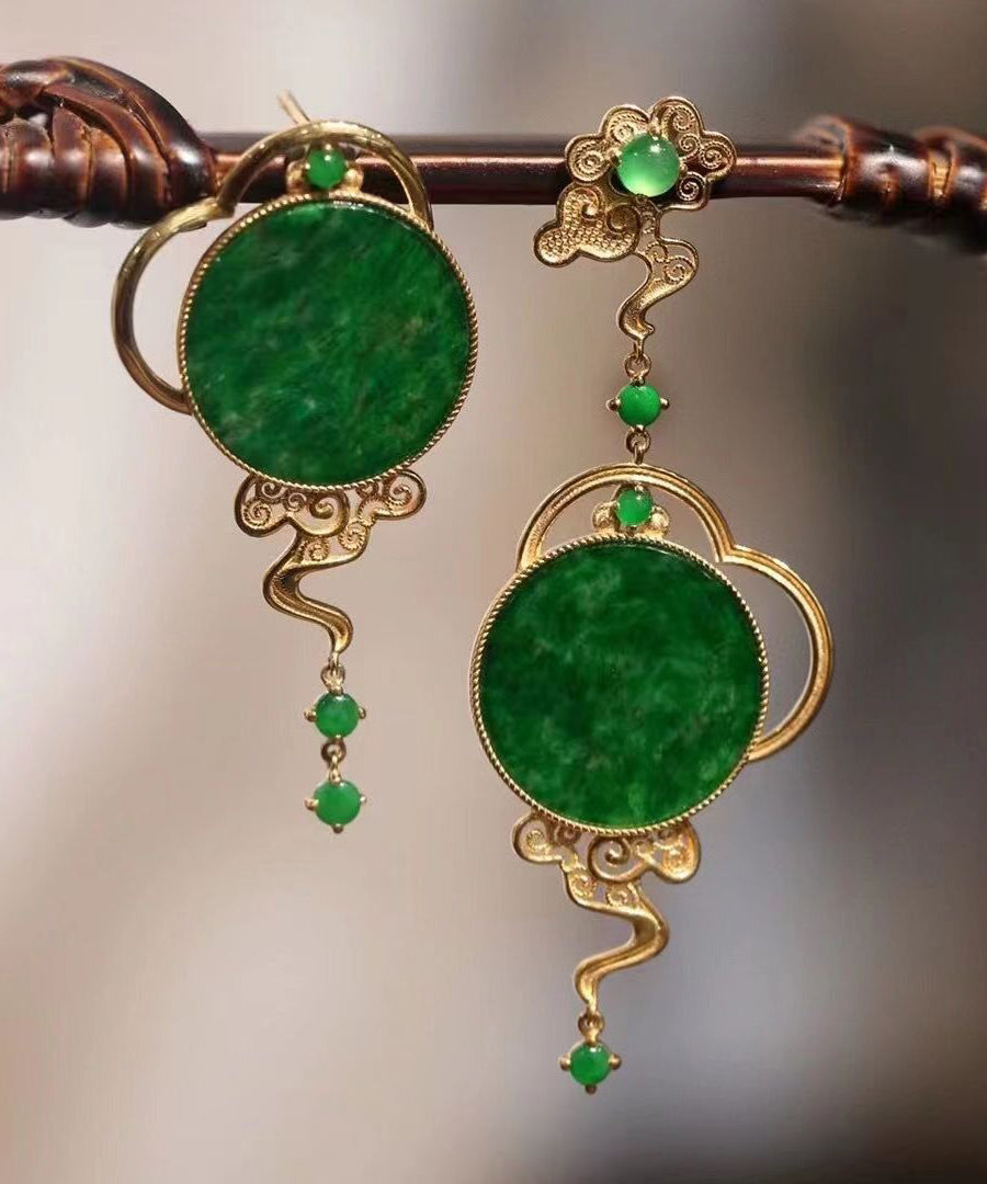 Green Jade 14K Gold Drop Earrings