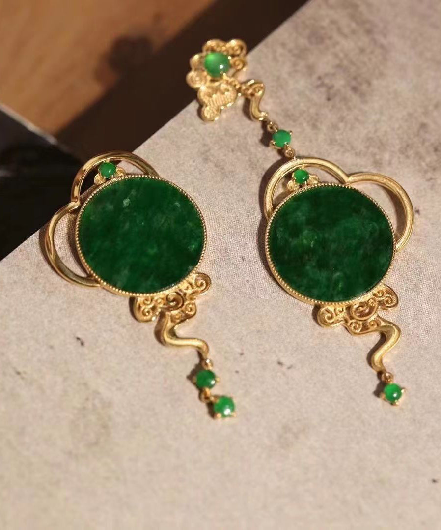 Green Jade 14K Gold Drop Earrings